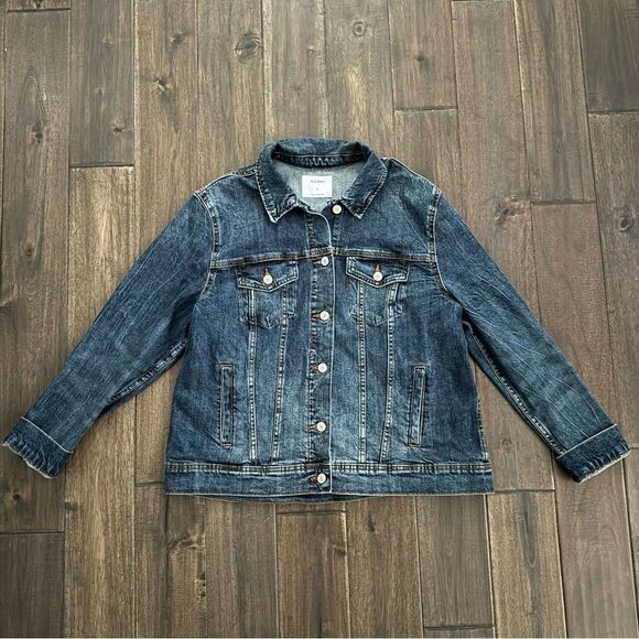Old Navy Dark Distressed Denim Jean Jacket XL - Picture 1 of 4